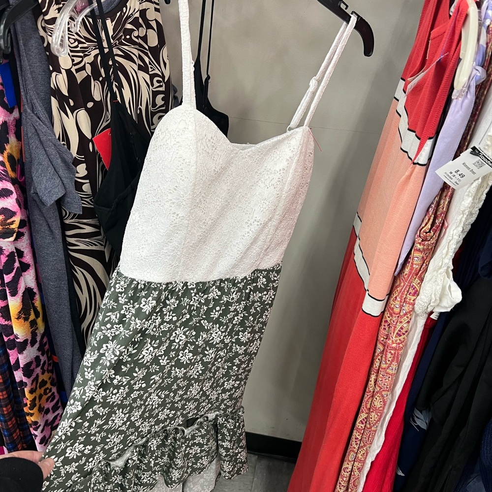 No Boundaries White and Green Floral Midi Dress